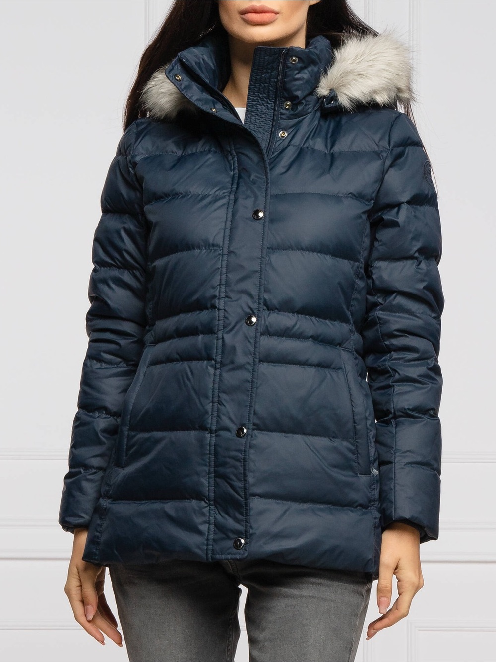 Tommy Hilfiger Black Quilted Puffer Coat with Faux-Fur Hood
